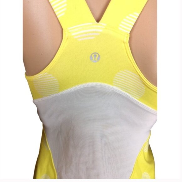 Lululemon Yellow Polka Dot V-Neck Tank Mesh Size 8 - Picture 1 of 6